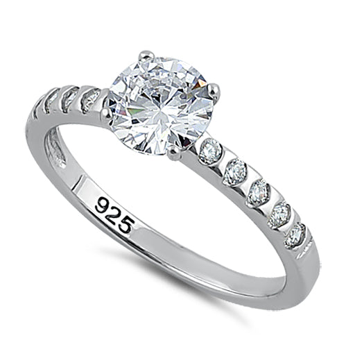 Sterling Silver Clear Round Cut Engagement CZ Ring