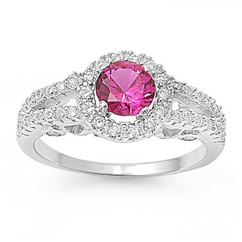 Sterling Silver Round Ruby CZ Ring