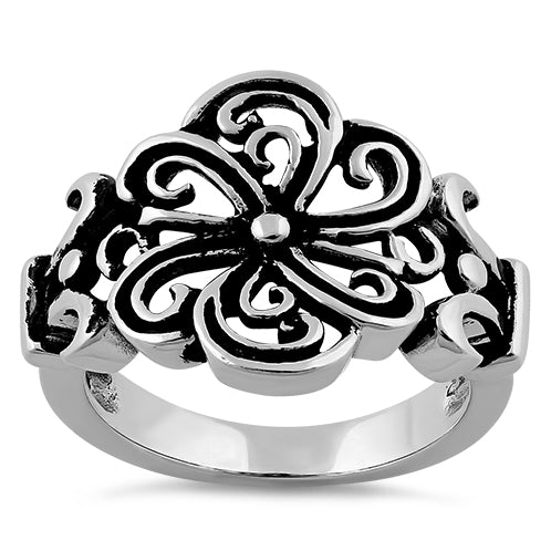 Sterling Silver Round Swirl Flower Ring