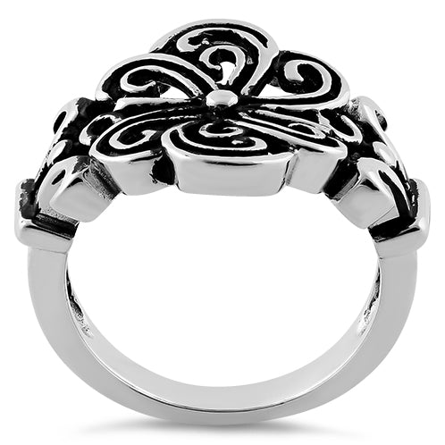 Sterling Silver Round Swirl Flower Ring