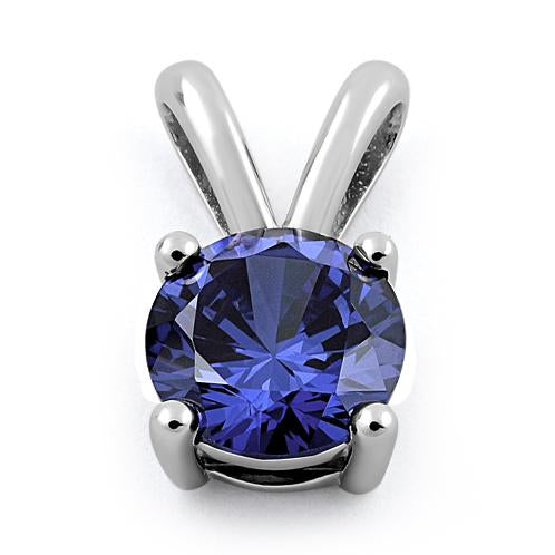 Sterling Silver Round Tanzanite CZ Pendant