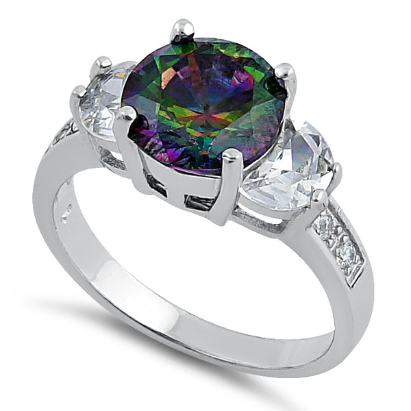 Sterling Silver Round Triple Stone Rainbow Topaz CZ Ring