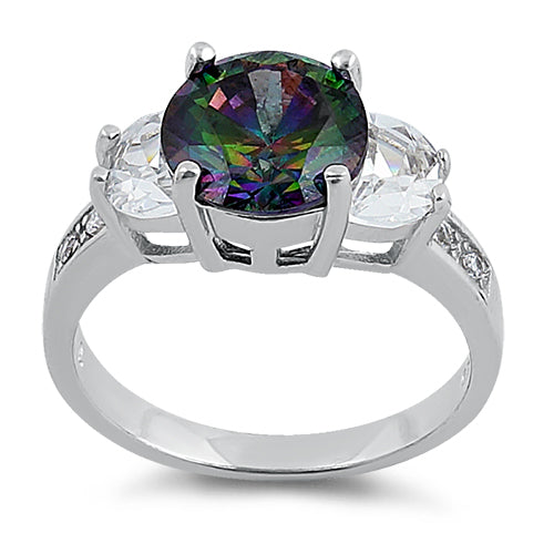 Sterling Silver Round Triple Stone Rainbow Topaz CZ Ring