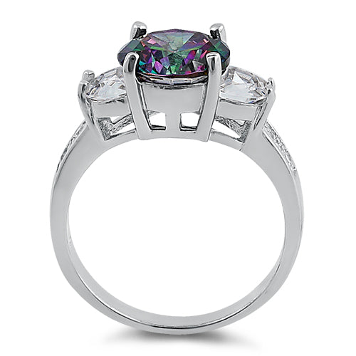 Sterling Silver Round Triple Stone Rainbow Topaz CZ Ring