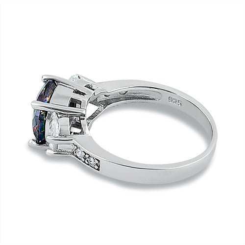 Sterling Silver Round Triple Stone Rainbow Topaz CZ Ring