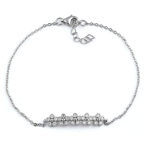 Sterling Silver Row of Flowers Clear CZ Bracelet