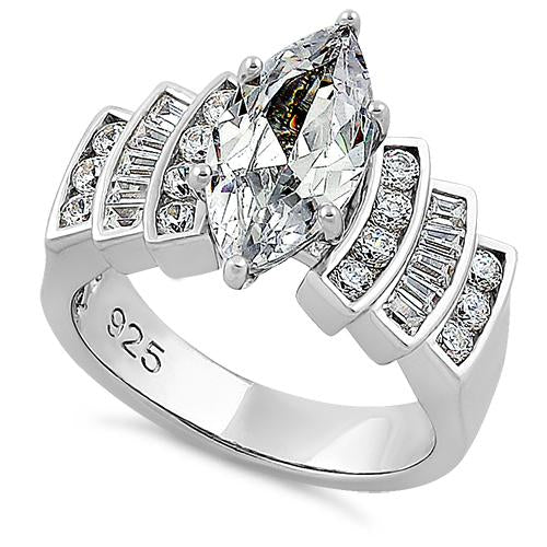 Sterling Silver Royal Marquise Cut Engagement CZ Ring