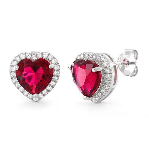 Sterling Silver Ruby Big Heart CZ Earrings