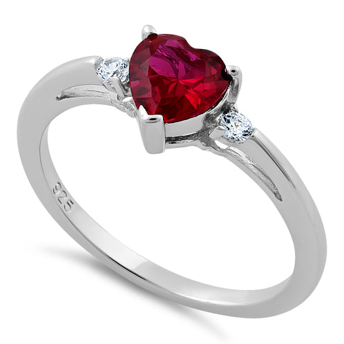 Sterling Silver Ruby Heart CZ Ring