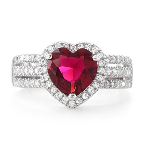 Sterling Silver Ruby Heart CZ Ring