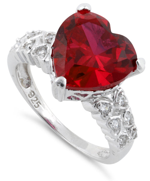 Sterling Silver Ruby Heart CZ Ring