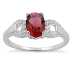 Sterling Silver Ruby Oval Cut CZ Ring