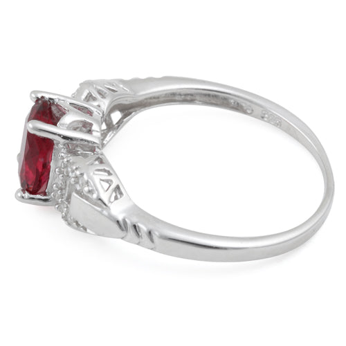Sterling Silver Ruby Oval Cut CZ Ring