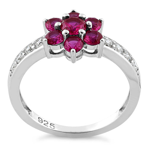 Sterling Silver Ruby Plumeria Flower CZ Ring