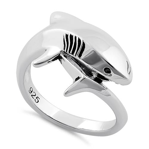 Sterling Silver Shark Black CZ Ring