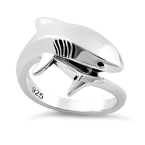 Sterling Silver Shark Black CZ Ring