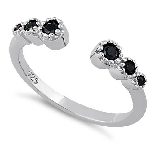 Sterling Silver Six Round Cut Black CZ Ring