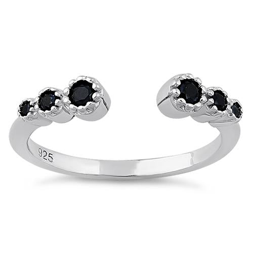Sterling Silver Six Round Cut Black CZ Ring