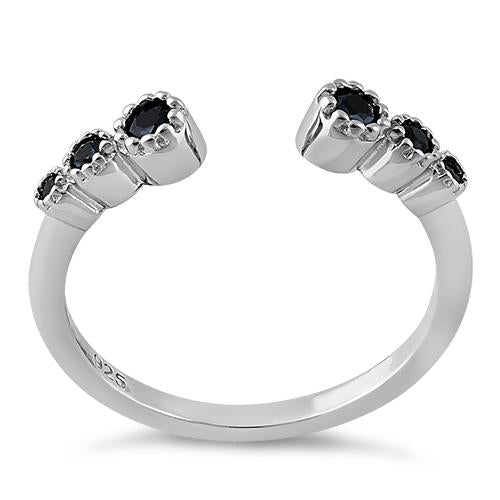 Sterling Silver Six Round Cut Black CZ Ring
