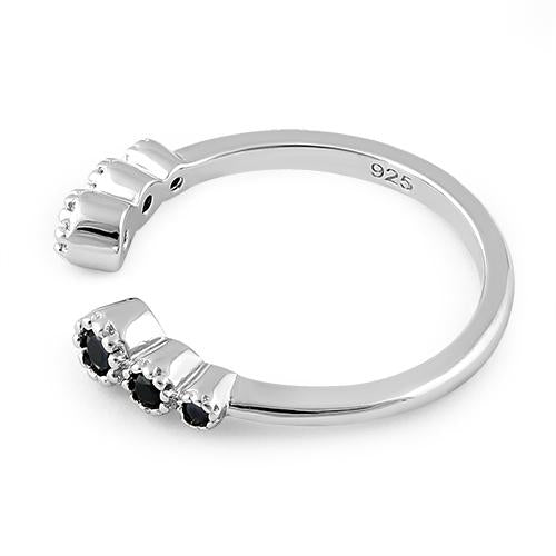 Sterling Silver Six Round Cut Black CZ Ring
