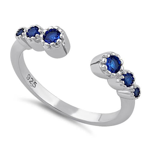 Sterling Silver Six Round Cut Blue Spinel CZ Ring