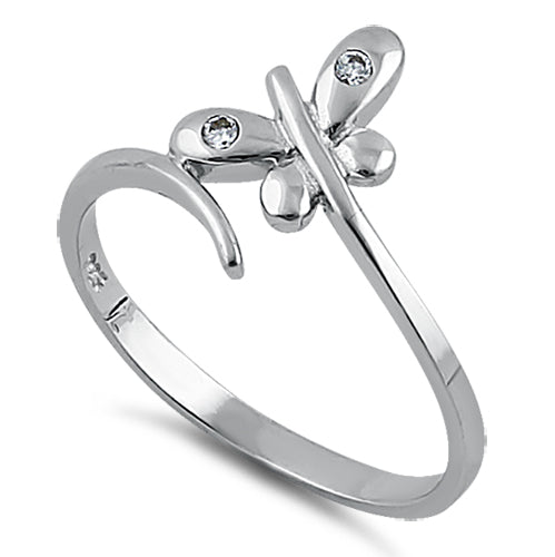 Sterling Silver Small Butterfly CZ Ring