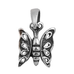 Sterling Silver Small Oxidized Butterfly Pendant
