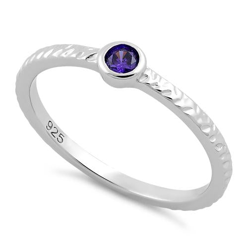 Sterling Silver Small Round Cut Amethyst CZ Ring