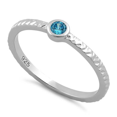 Sterling Silver Small Round Cut Aqua Blue CZ Ring