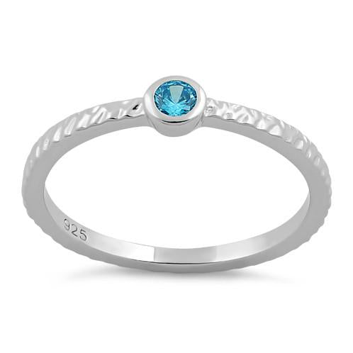 Sterling Silver Small Round Cut Aqua Blue CZ Ring