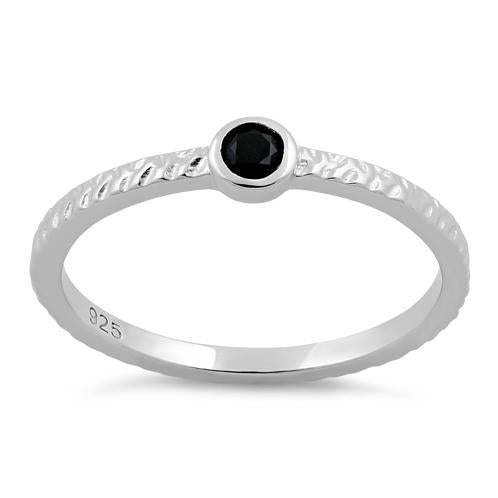 Sterling Silver Small Round Cut Black CZ Ring