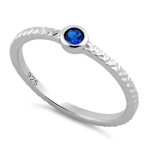 Sterling Silver Small Round Cut Blue Spinel CZ Ring