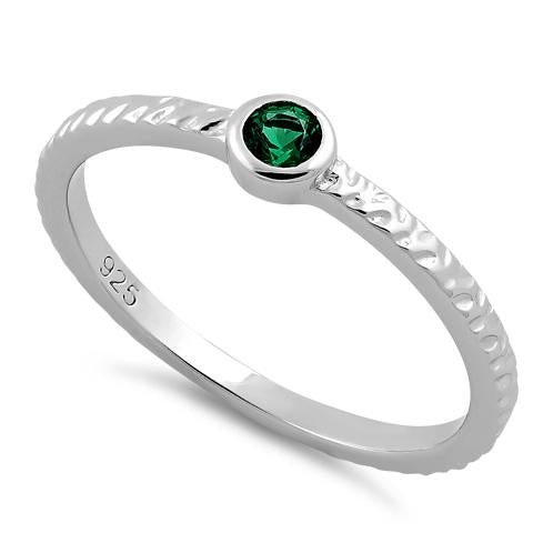 Sterling Silver Small Round Cut Emerald CZ Ring