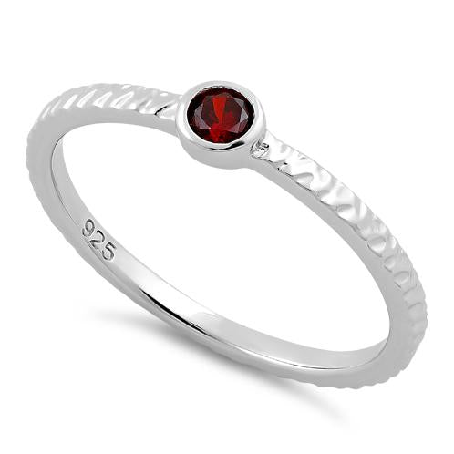 Sterling Silver Small Round Cut Garnet CZ Ring