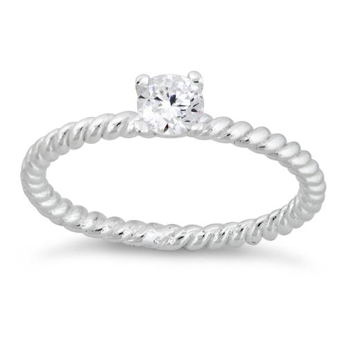 Sterling Silver Solitaire CZ Rope Ring