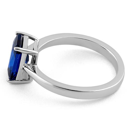 Sterling Silver Solitaire Emerald Cut Blue Spinel CZ Ring