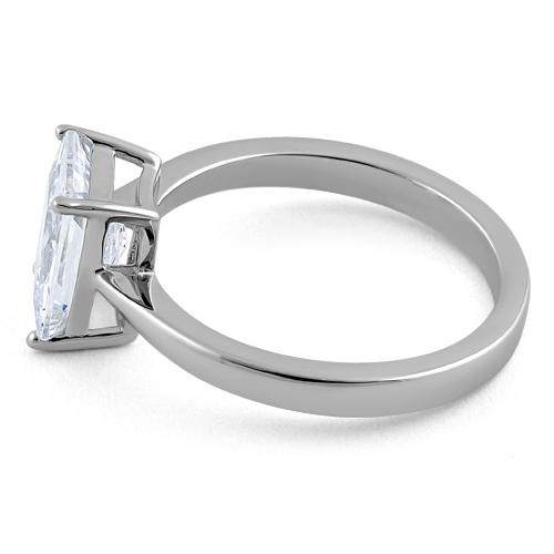 Sterling Silver Solitaire Emerald Cut Clear CZ Ring