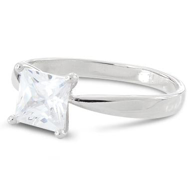 Sterling Silver Solitaire Princess Cut CZ Ring