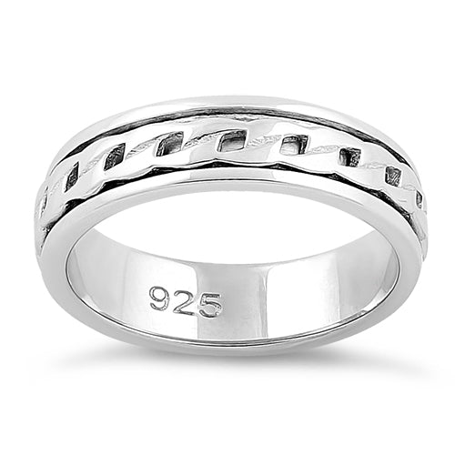 Sterling Silver Spinner Curb Chain on Band Ring