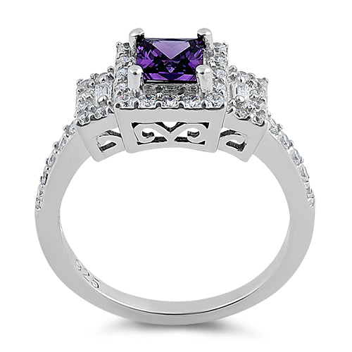 Sterling Silver Square Amethyst CZ Ring