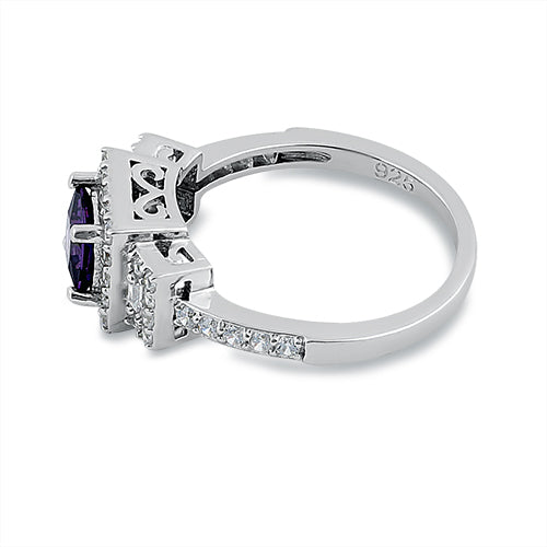 Sterling Silver Square Amethyst CZ Ring