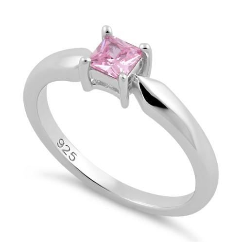 Sterling Silver Square Pink CZ Ring