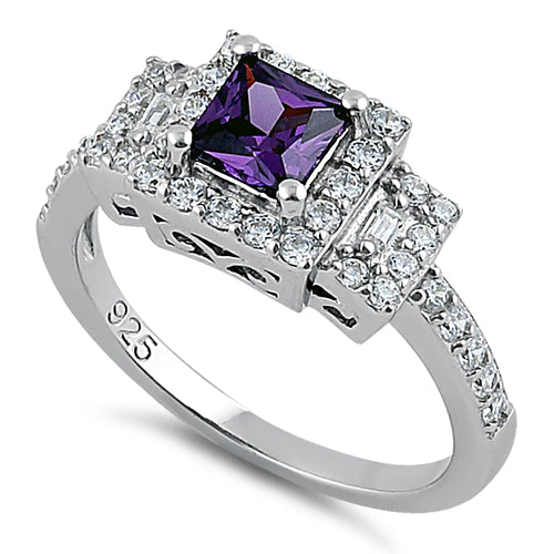 Sterling Silver Square Amethyst CZ Ring