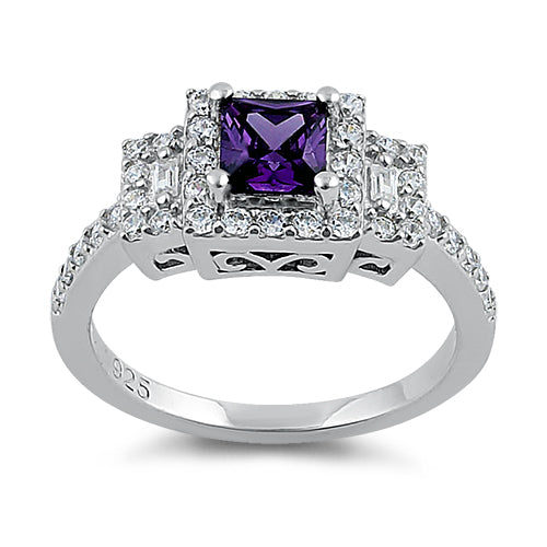 Sterling Silver Square Amethyst CZ Ring