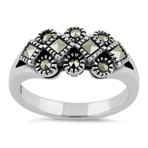Sterling Silver Square and Round Marcasite Ring