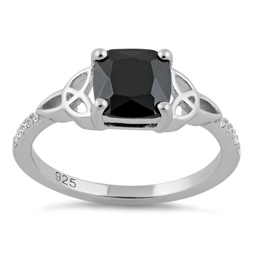 Sterling Silver Square Black Celtic CZ Ring