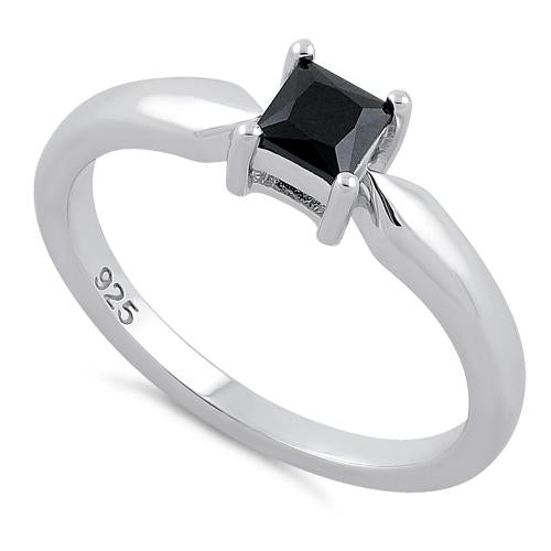 Sterling Silver Square Black CZ Ring