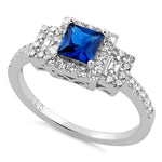 Sterling Silver Square Blue Sapphire CZ Ring