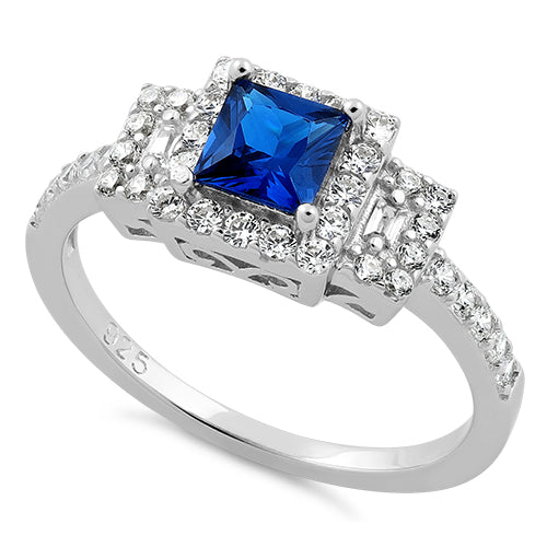 Sterling Silver Square Blue Sapphire CZ Ring