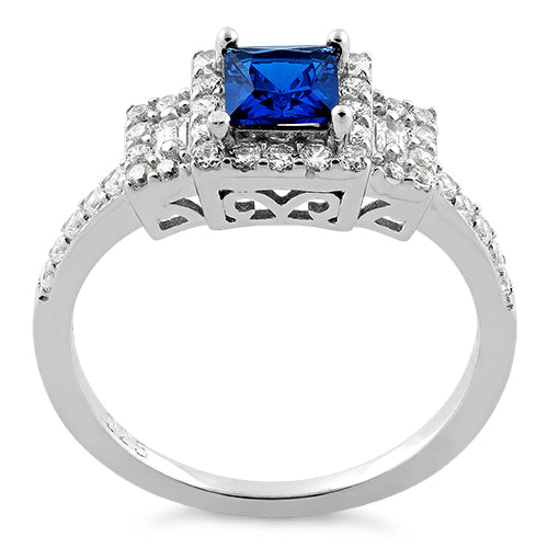 Sterling Silver Square Blue Sapphire CZ Ring